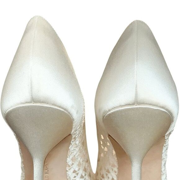 Manolo Blahnik BB 105 White Lace Satin Pumps Bridal Heels Size 41 Made in Italy - Picture 7 of 12